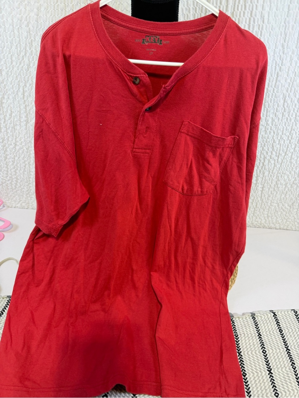 KEY Henley Short-Sleeve Pocket Tee - Red